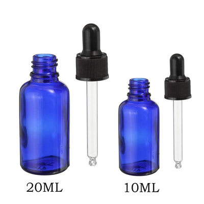 Blue Amber Empty Glass Bottle With Dropper 10ml 20ml Boston Refillable With Screw Cap