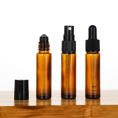 Stainless Steel Essential Oil Glass Roller Bottles 10 Ml Amber dropper