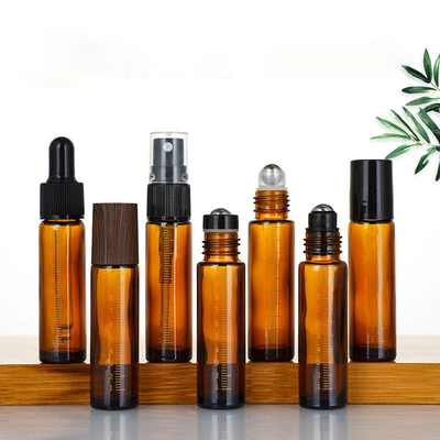 Stainless Steel Essential Oil Glass Roller Bottles 10 Ml Amber dropper