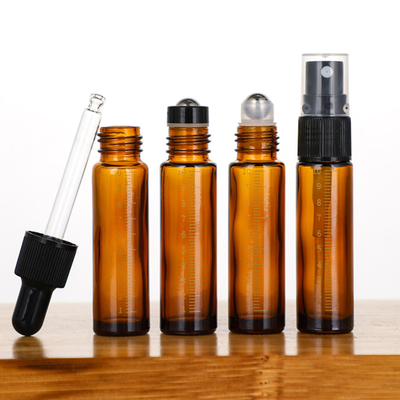 Stainless Steel Essential Oil Glass Roller Bottles 10 Ml Amber Screen Printing