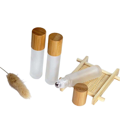 Bamboo Cap 3ml 5ml 10ml Frosted Glass Rollerball Perfume Bottles With Stainless Roller Ball