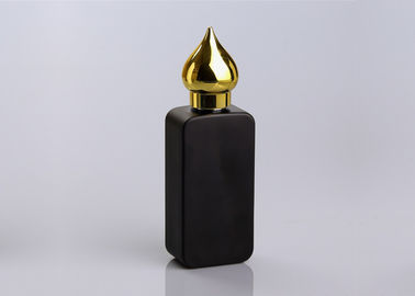 Black Matte Glass Rectangle Perfume Bottle Refillable With Screw Gold Cap