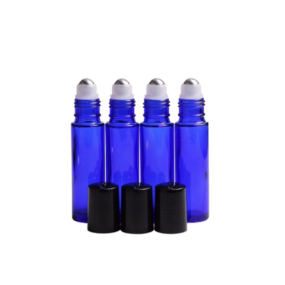 Round Cobalt Blue Glass Roller Bottles For Essential Oils With White/Black Cap‌