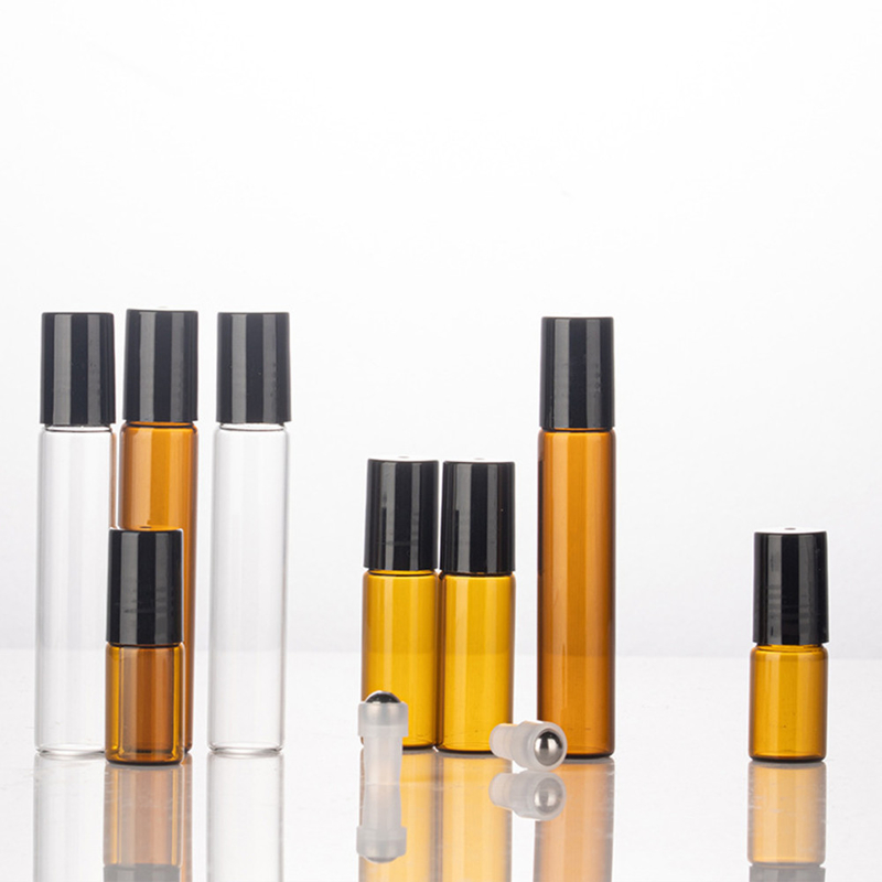 3 - 10ml Amber Roll On Perfume Bottles Essential Oil Glass Roller