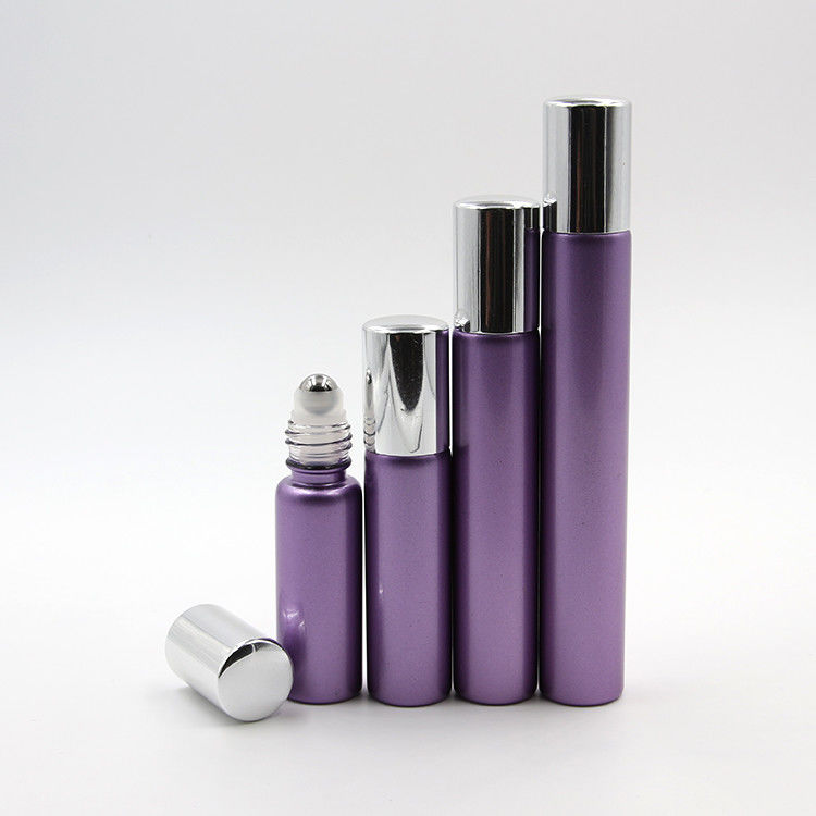 Metal Ball Roll On Perfume Bottles , Shiny Purple Aromatherapy Roller Ball Bottles